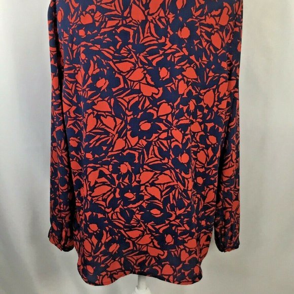 Talbots~Pintuck Yoke Accent~Keyhole Neck~Navy~Red~ - Picture 5 of 9